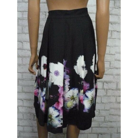 $160 Free People Black Purple Watercolor Floral Pleated Midi Skirt 10 NEW - Picture 6 of 10